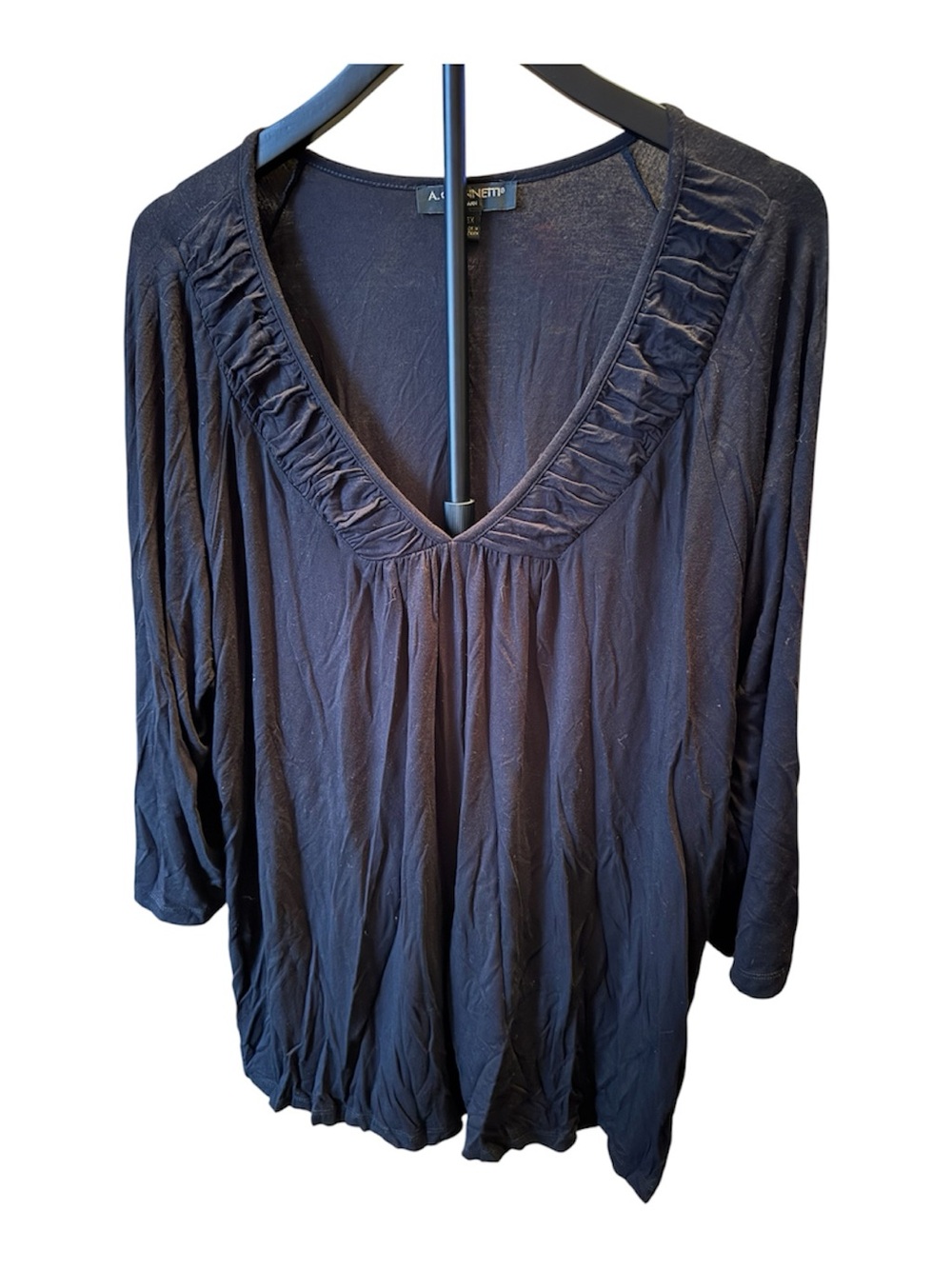 AGANNETTI Women’s Black Ruched V-Neck Tunic Top 3X Plus Size